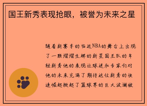 国王新秀表现抢眼，被誉为未来之星